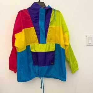 ISPO vintage 80s/90s windbreaker Pink, purple, blue, yellow hooded medium